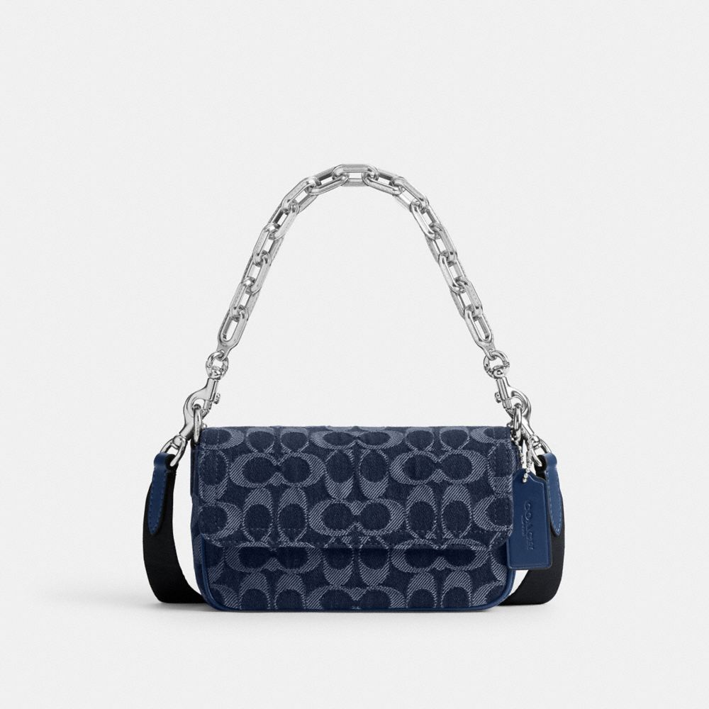 COACH®,Charter Flap Crossbody Bag 18 In Signature Denim,,Front View