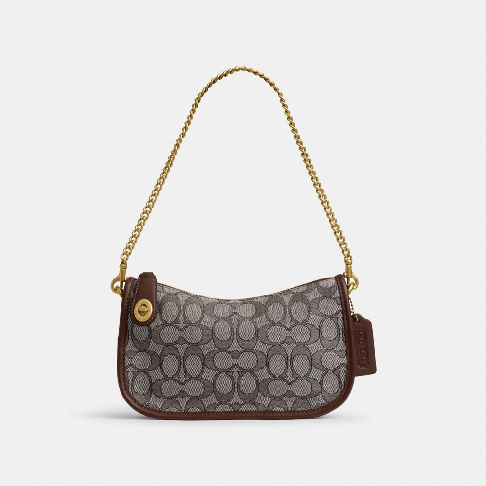 Coach Swinger Bag In Signature Jacquard In Brass/oak Maple