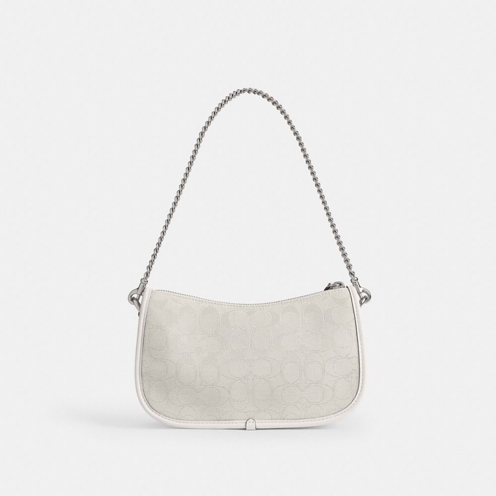 COACH®,Swinger Bag In Signature Jacquard,Cotton,Recycled Polyester,Shoulder Bag,Piping,Adjustable,Brass,Day Party,Casual,,Back View