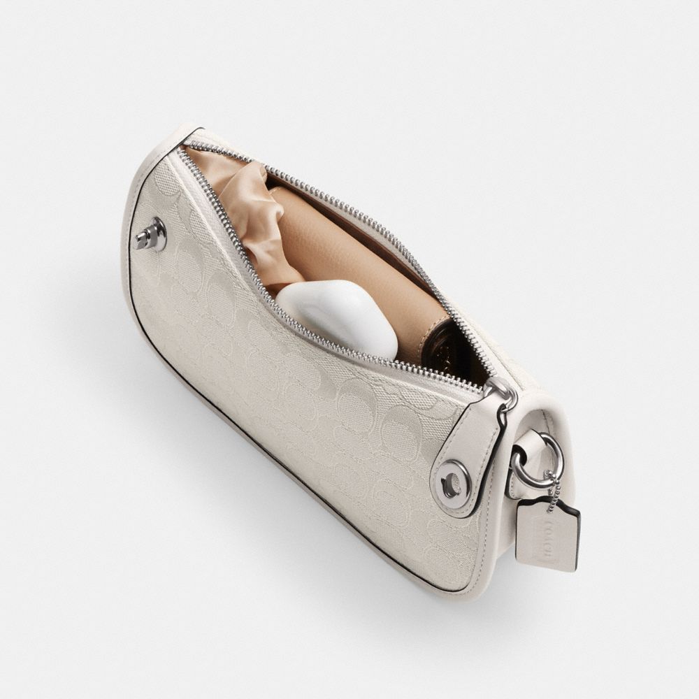 COACH®,Swinger Bag In Signature Jacquard,Cotton,Recycled Polyester,Shoulder Bag,Piping,Adjustable,Brass,Day Party,Casual,,Inside View,Top View