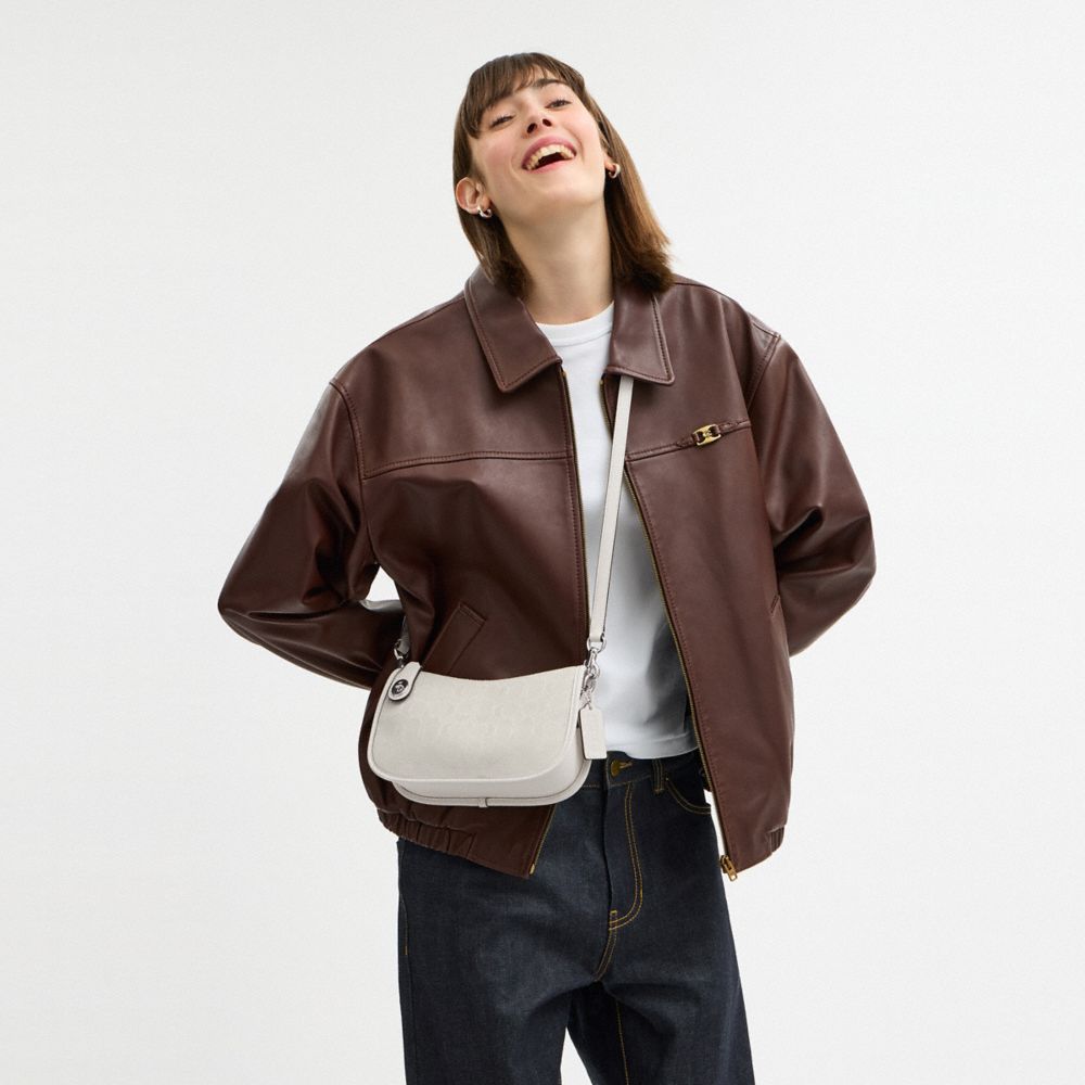 COACH®,Swinger Bag In Signature Jacquard,Cotton,Recycled Polyester,Shoulder Bag,Piping,Adjustable,Brass,Day Party,Casual,