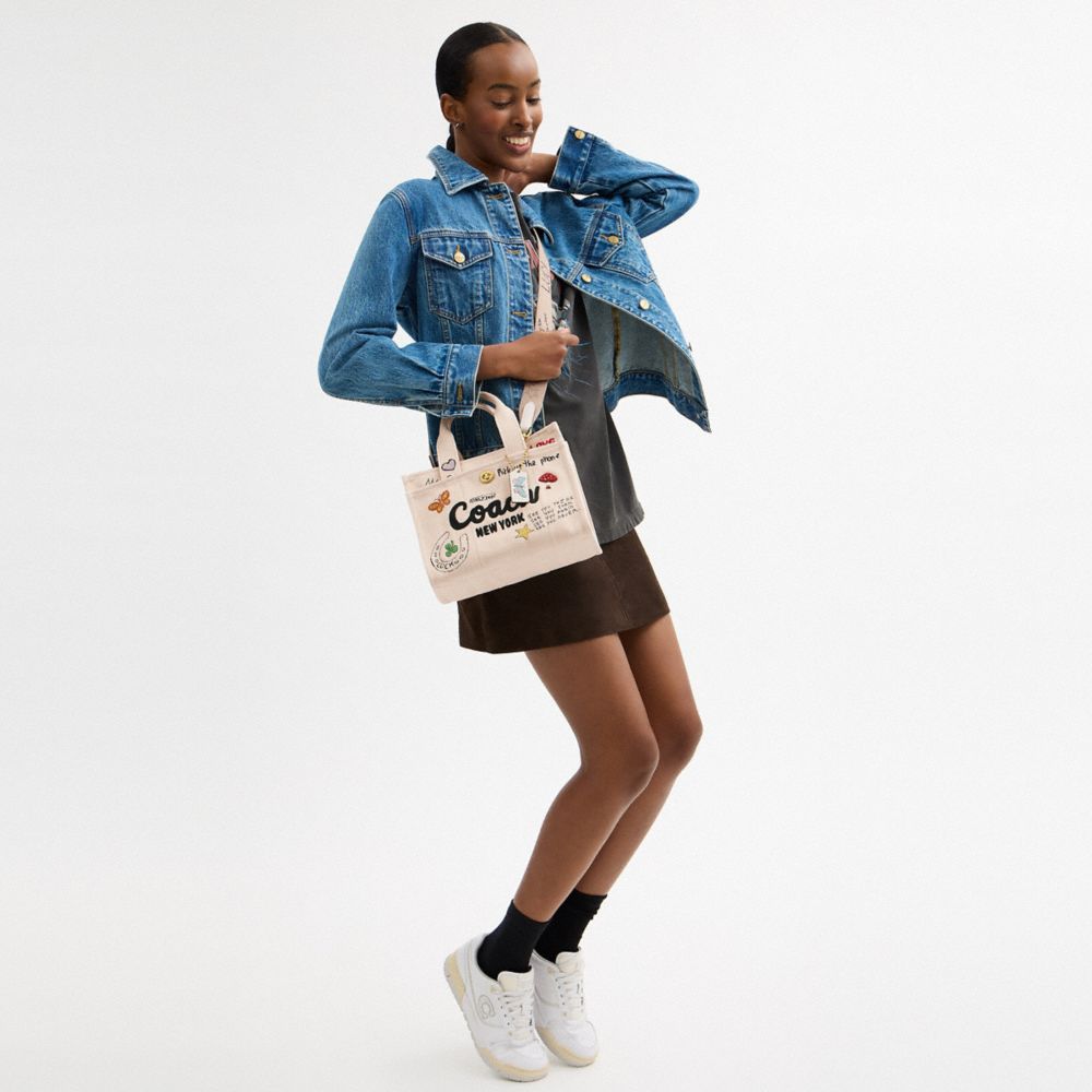 COACH®,Cargo Tote Bag 26 With Sketch Print,Canvas,Crossbody,Embroidered,Casual,Beige