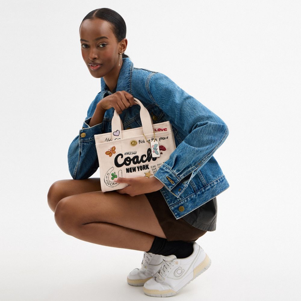 COACH®,Cargo Tote Bag 26 With Sketch Print,Canvas,Crossbody,Embroidered,Casual,Beige,Detail View