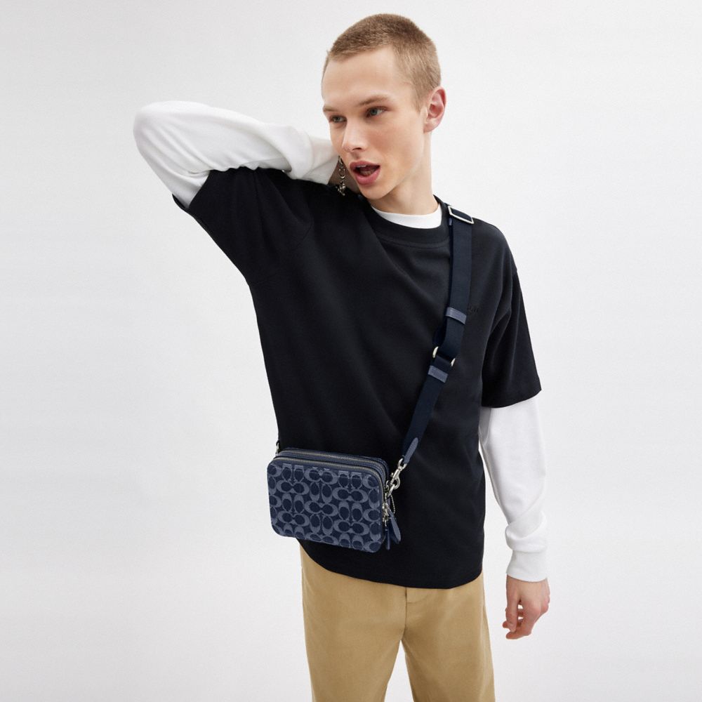 COACH®,Charter Crossbody Bag 19 In Signature Denim,Navy,Detail View