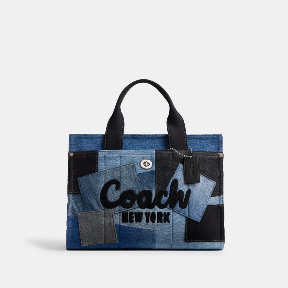 COACH®,CABAS CARGO AVEC PATCHWORK,Denim,Argent/Denim multi,Front View