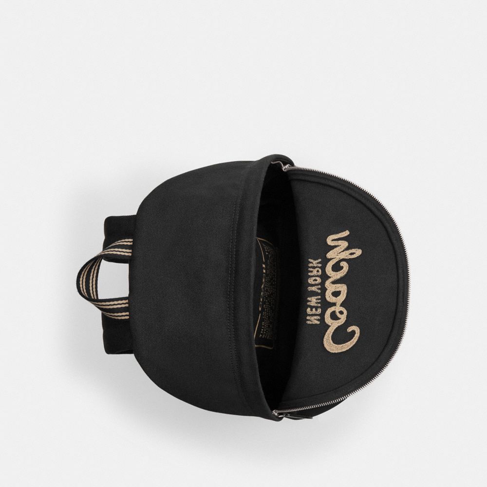 COACH®,Cargo Backpack,Canvas,Backpack,Stripe,Adjustable,Silver Metal,Casual,Black,Inside View,Top View