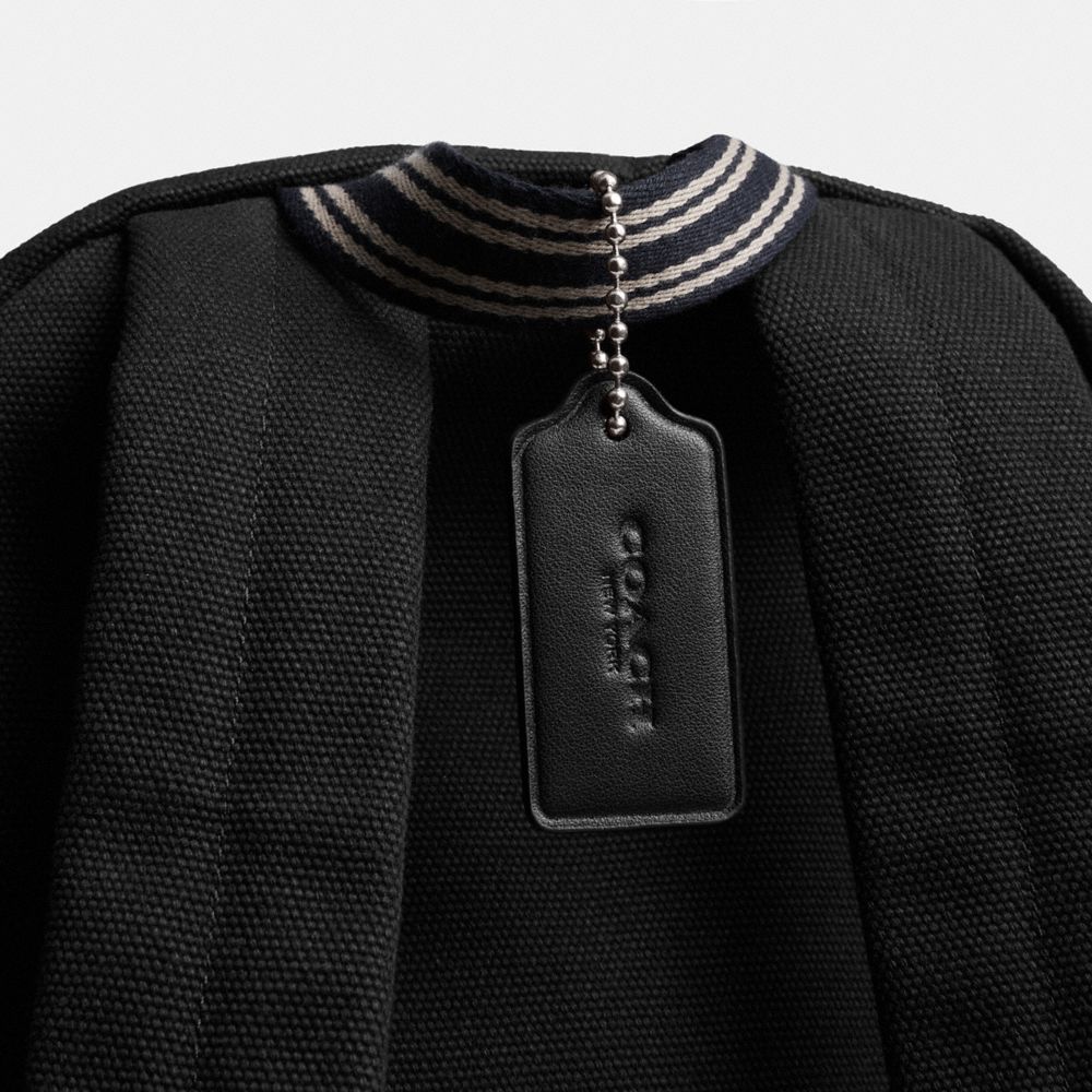 COACH®,Cargo Backpack,Canvas,Backpack,Stripe,Adjustable,Silver Metal,Casual,Black,Closer View