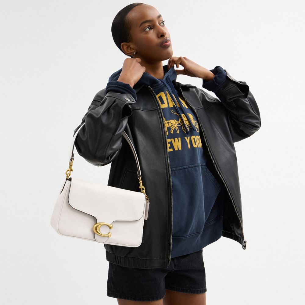 COACH®,Soft Tabby Shoulder Bag,Leather,Shoulder Bag,Logo,Embossed,Metal,Brass,Day Party,White,Detail View