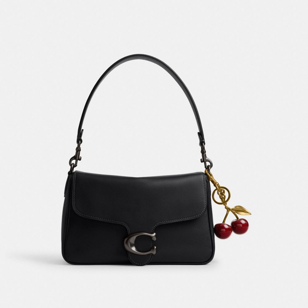 COACH®,Soft Tabby Shoulder Bag,Leather,Shoulder Bag,Metal,Logo,Embossed,Brass,Day Party,Black,Angle View