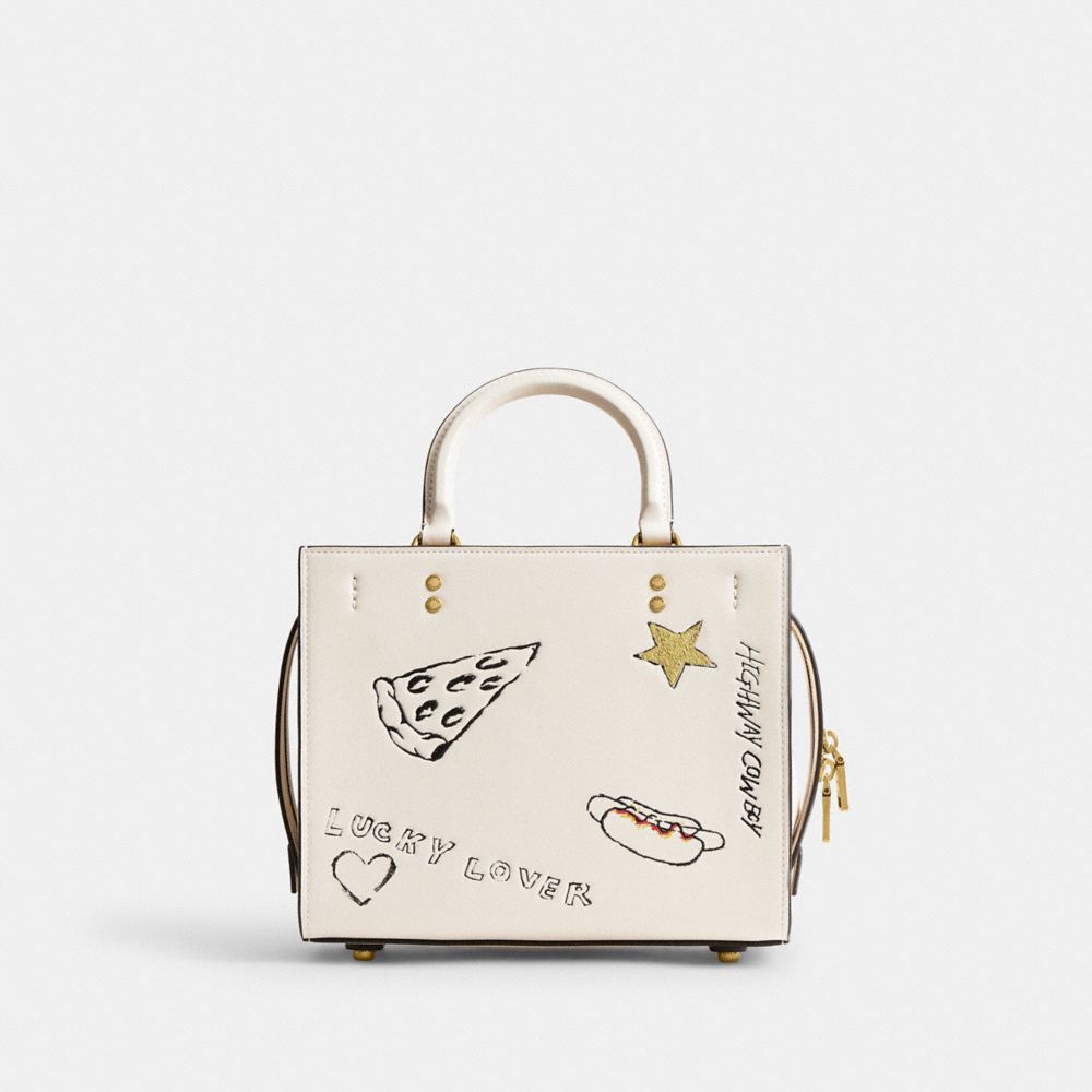 COACH®,ローグ バッグ 25・スケッチ プリント,ﾌﾞﾗｽ/ﾁｮｰｸ ﾏﾙﾁ