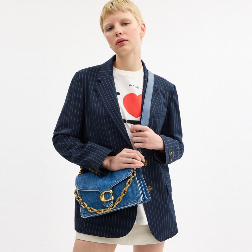 Coach Chain Tabby Shoulder Bag In Brass/deep Blue