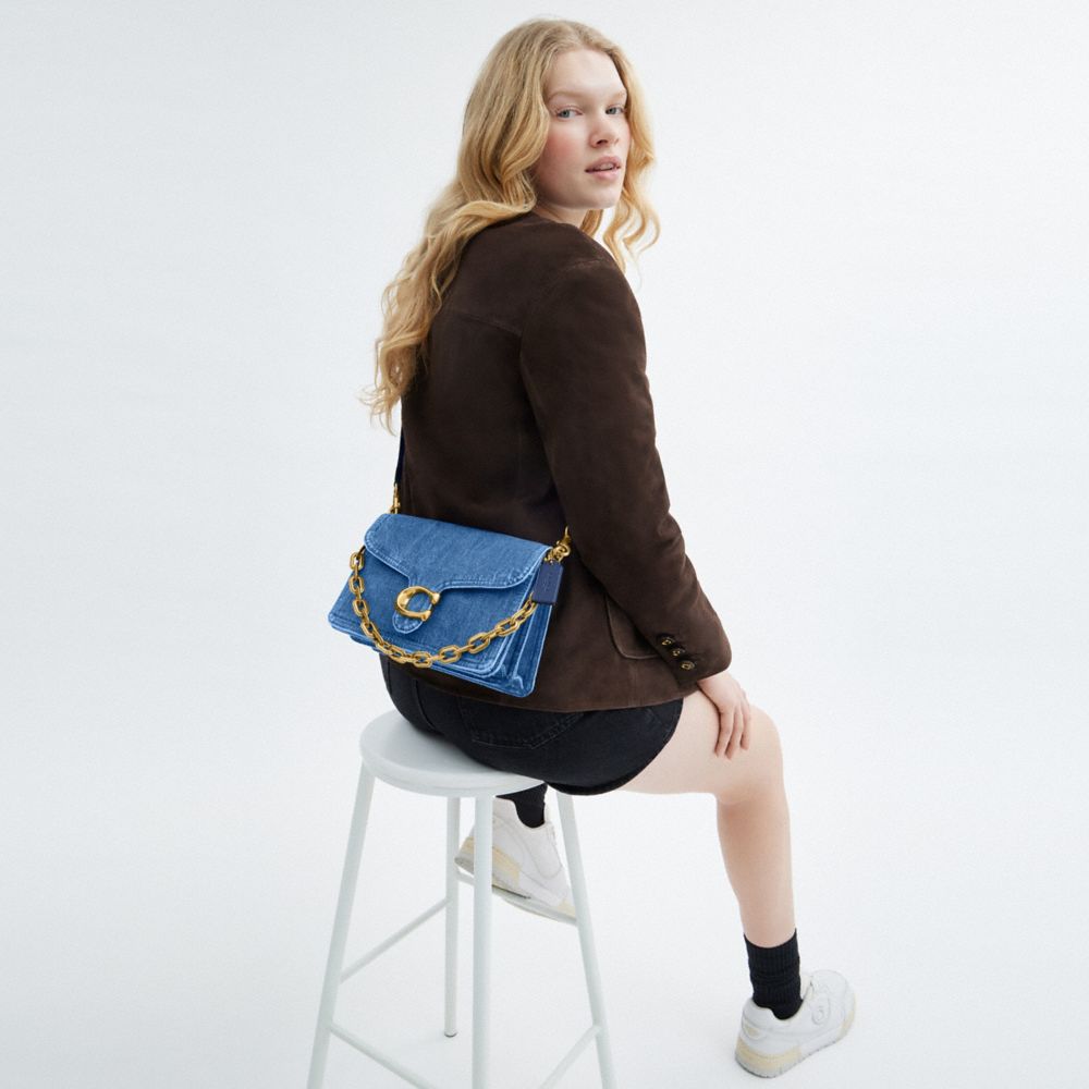 Coach Chain Tabby Shoulder Bag In Brass/deep Blue
