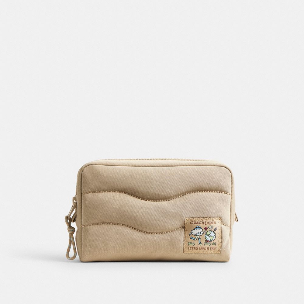 COACH®,Coachtopia Loop Pouch In Recycled Polyester,Beige,Front View