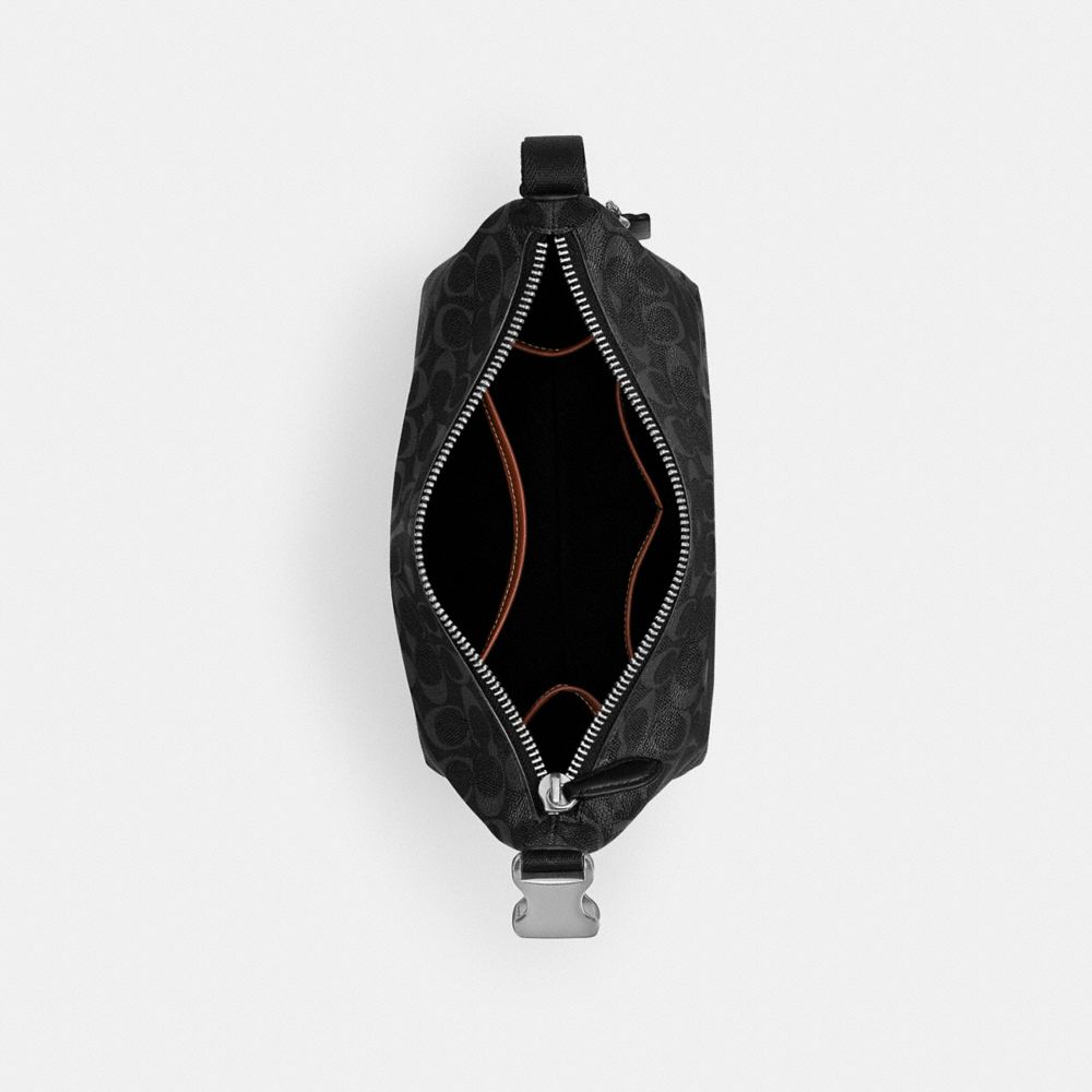 COACH®,Travel Kit With Speedclip In Signature Canvas,Calfskin Leather,Canvas,Toiletry Bag,Casual,Black,Inside View,Top View