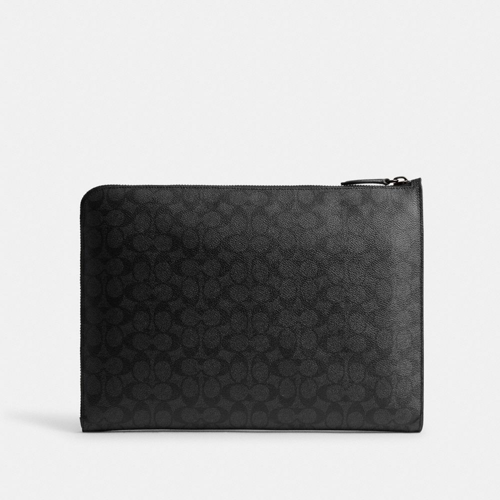 Coach Laptop Case In Signature Canvas In Charcoal