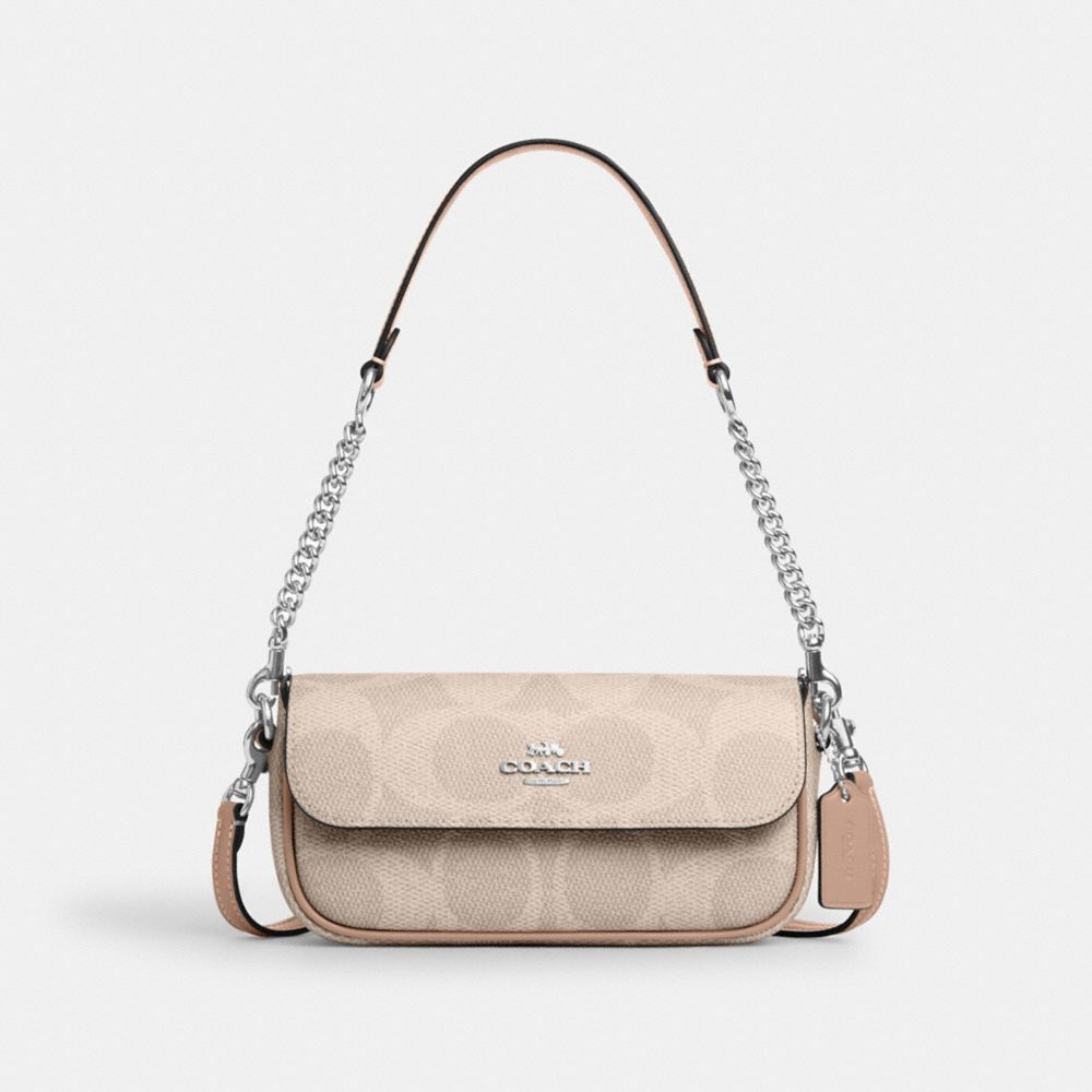 COACH®,Hailey Flap Bag In Signature Canvas,Canvas,Leather,Crossbody,Metal,Casual,,Front View image number 0