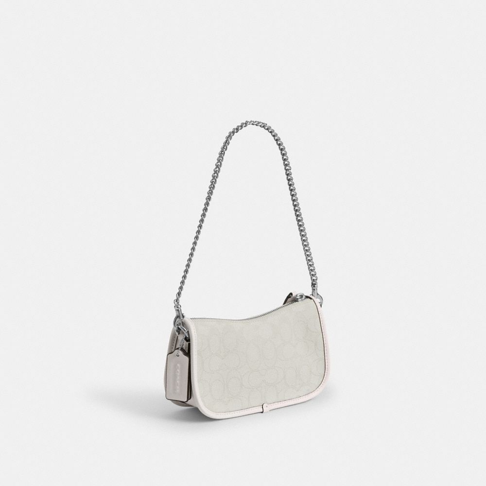COACH®,Swinger Bag 20 In Signature Jacquard,Cotton,Recycled Polyester,Shoulder Bag,Piping,Brass,Casual,,Angle View