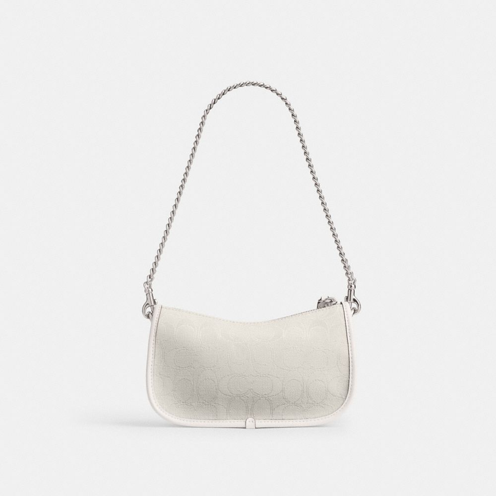 COACH®,Swinger Bag 20 In Signature Jacquard,Cotton,Recycled Polyester,Shoulder Bag,Piping,Brass,Casual,,Back View