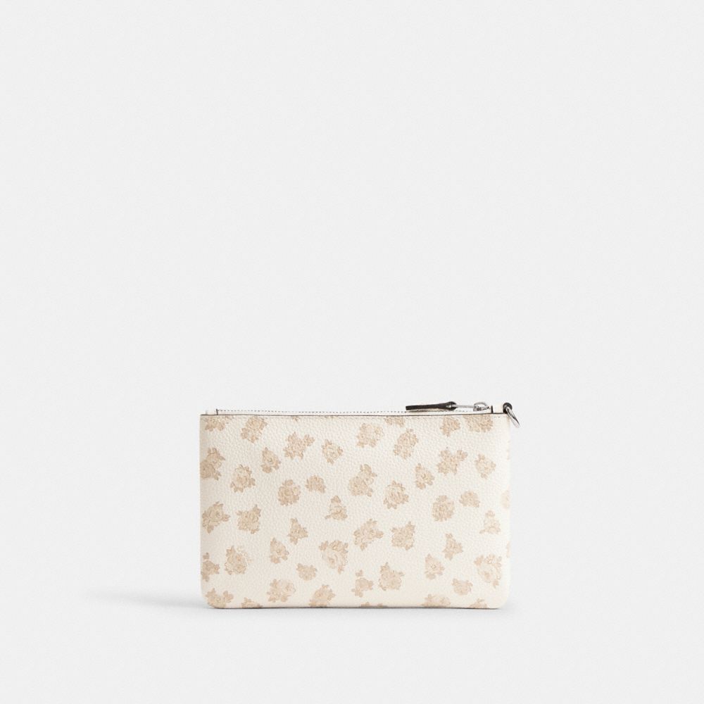 Coach Essential Small Wristlet With Floral Print In Silver/chalk Multi