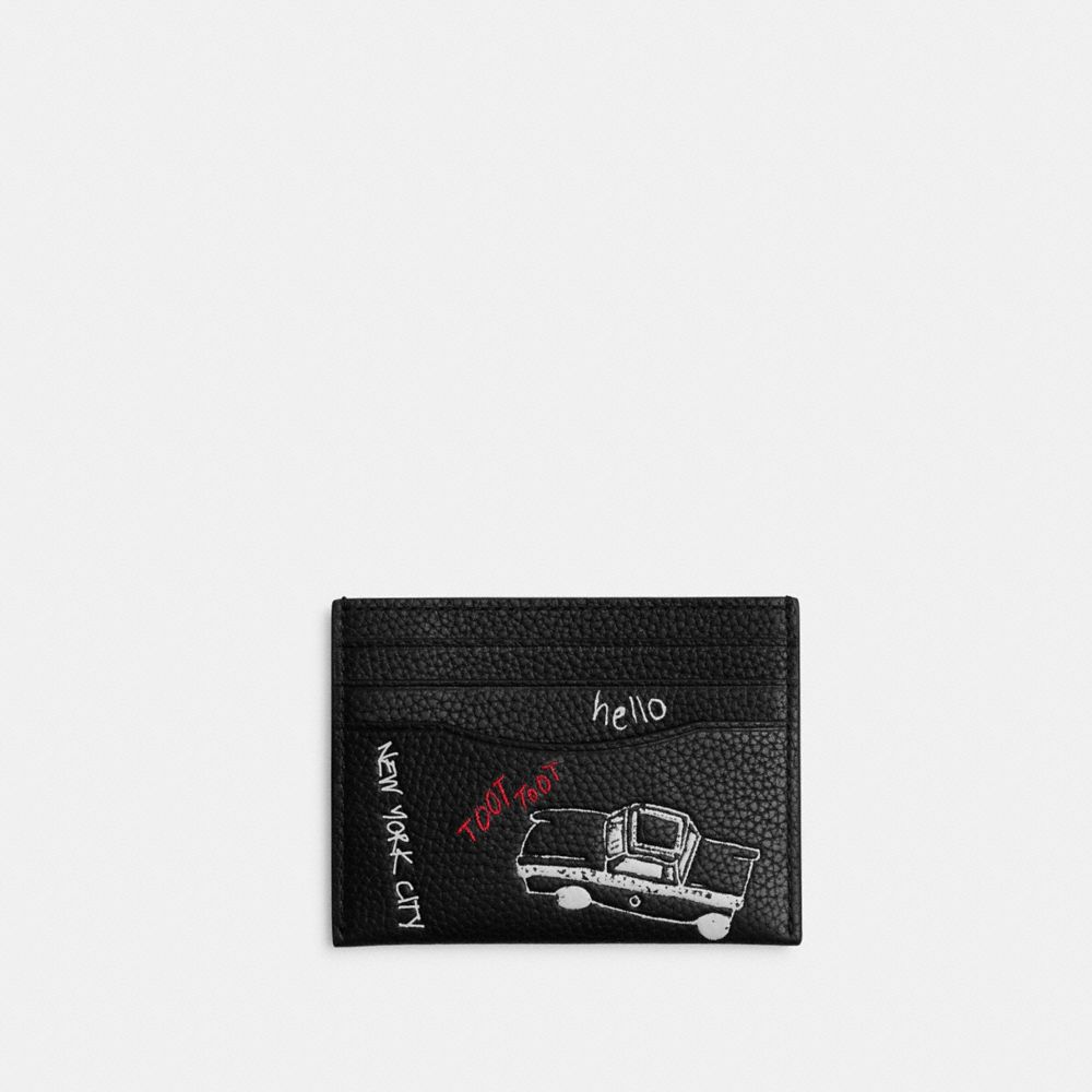 COACH®,Card Case With Sketch Print,Black,Front View image number 0