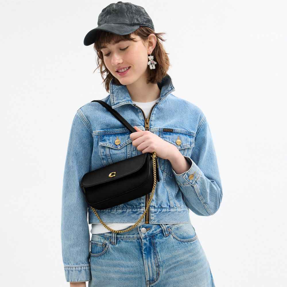 COACH®,Brook Flap Chain Bag,Black,Detail View