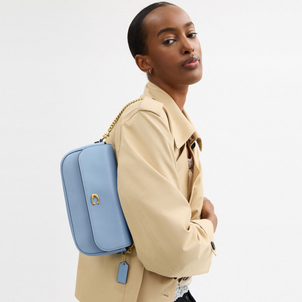 Shop Coach Brook Flap Chain Bag In Brass/bluebell