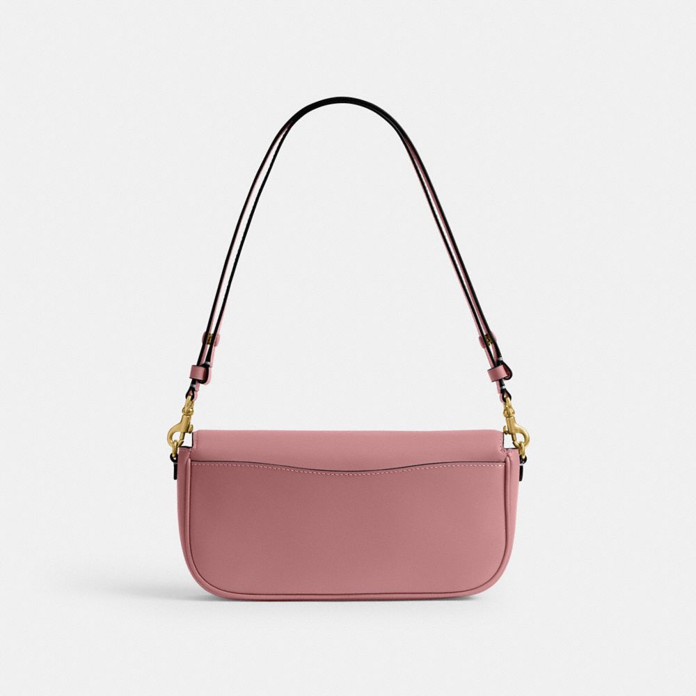 COACH®,Brook Flap Chain Bag,Calfskin Leather,Shoulder Bag,Logo,Embossed,Metal,Adjustable,Compact,Shoulder Guard,Brass,Casual,Blush,Back View