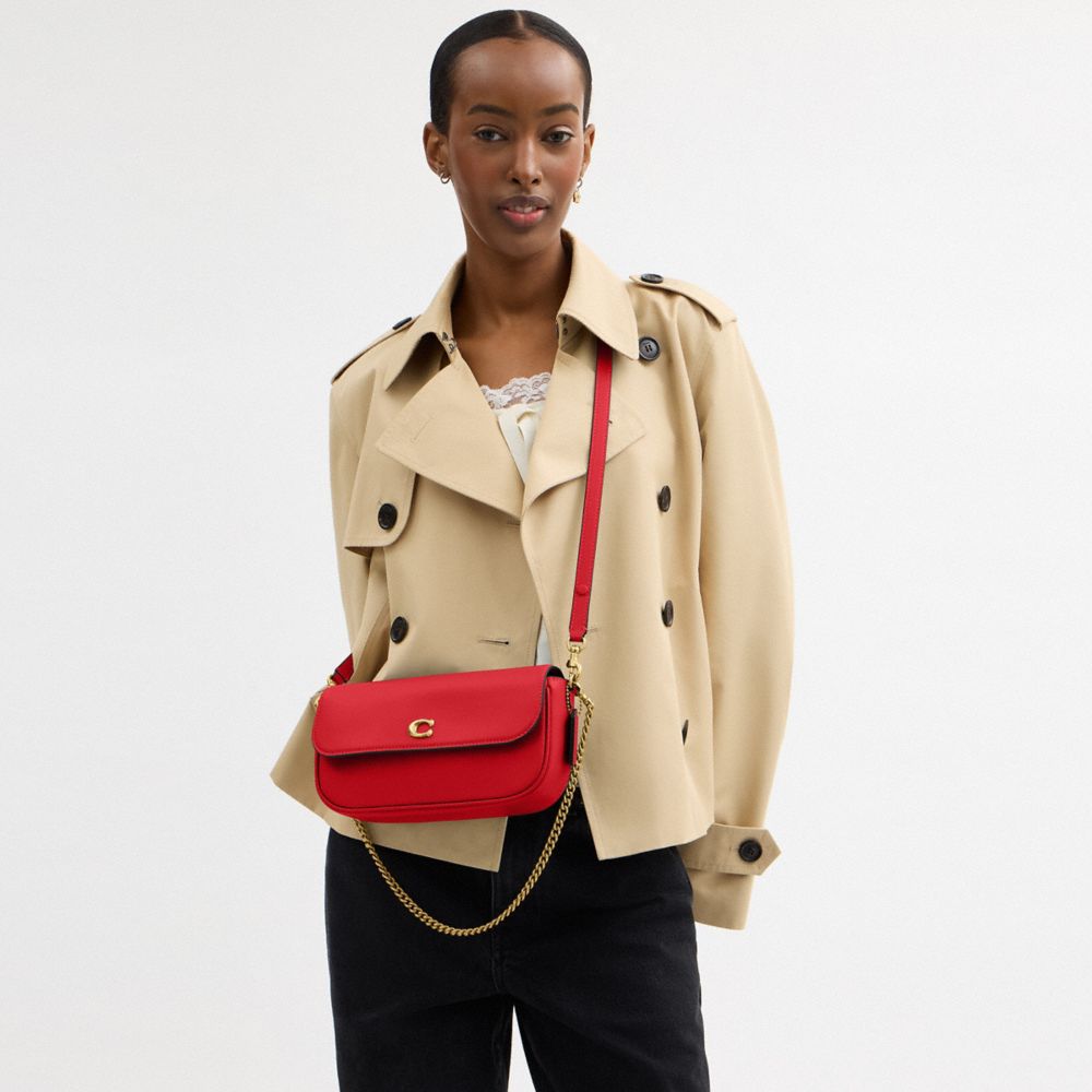 COACH®,Brook Flap Chain Bag,Calfskin Leather,Shoulder Bag,Metal,Logo,Embossed,Adjustable,Compact,Shoulder Guard,Brass,Casual,Red