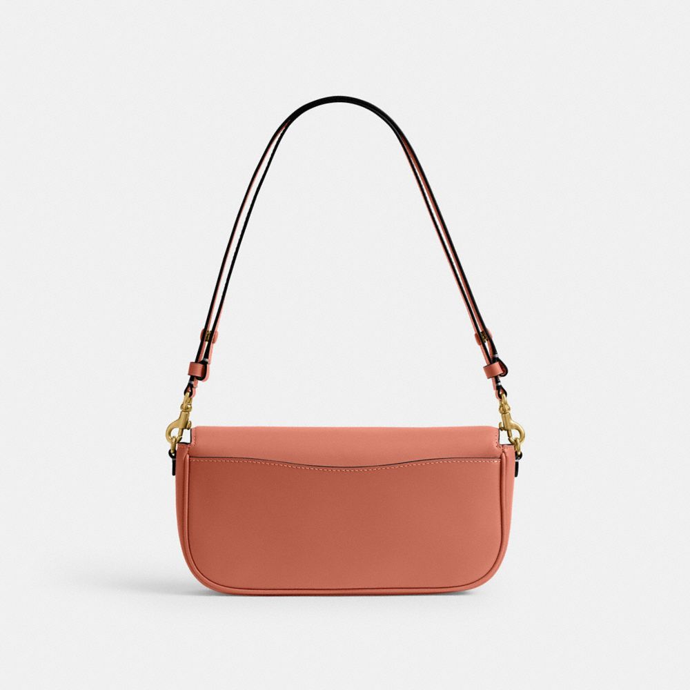 COACH®,Brook Flap Chain Bag,Calfskin Leather,Shoulder Bag,Logo,Embossed,Metal,Adjustable,Compact,Shoulder Guard,Brass,Casual,Brown,Back View