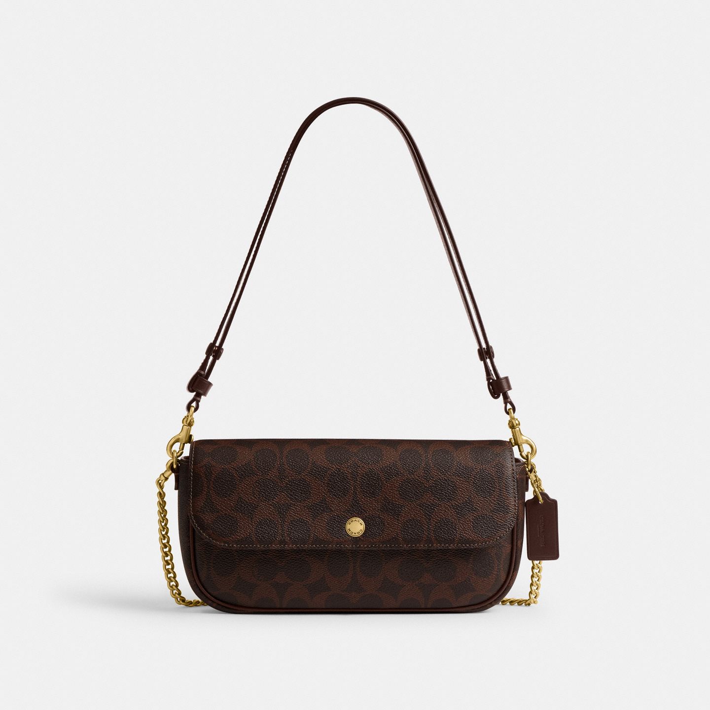 Женская сумка Coach Brook Flap Chain Bag In Signature Canvas, цвет: Латунный / Кленовый — фото 1