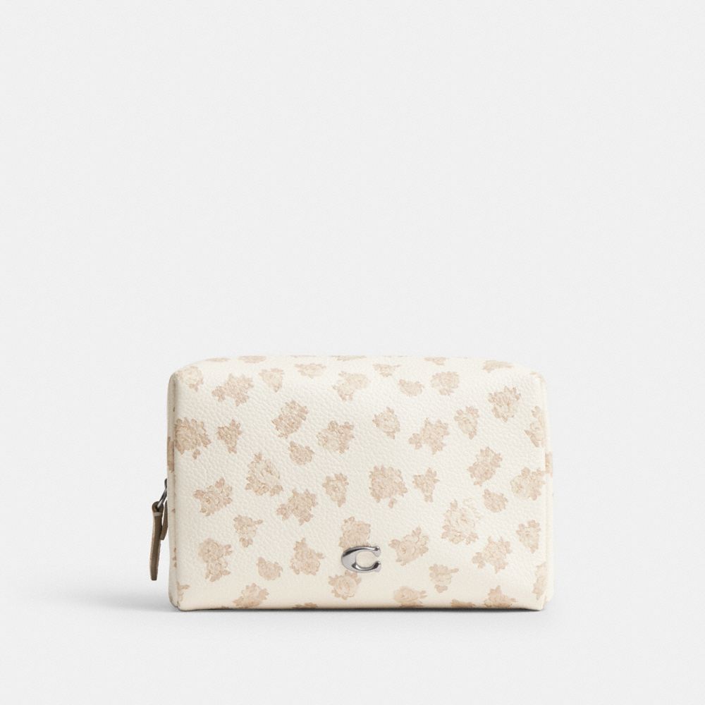 COACH®,TROUSSE DE TOILETTE ESSENTIELLE AVEC MOTIF FLEURI,Argent/Craie multi,Front View