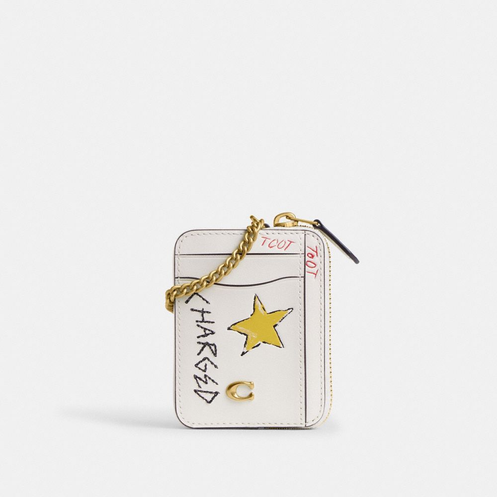 COACH®,Essential Chain Card Case With Sketch Print,,Front View