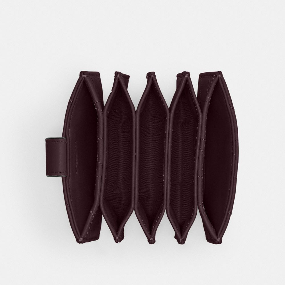 COACH®,Essential Multi Card Holder With Pillow Quilting,Leather,Card Case,Logo,Metal,Casual,Maroon,Inside View,Top View