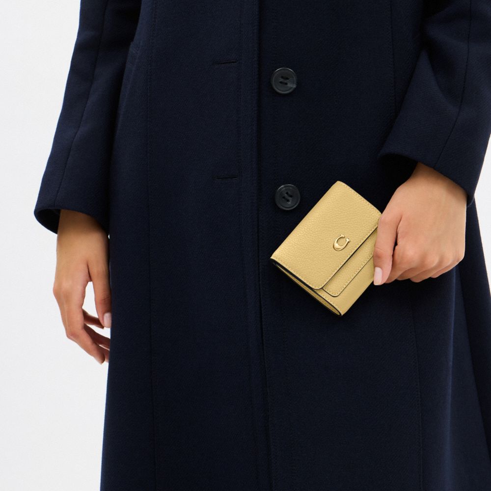 COACH®,Mila Small Flap Wallet,Leather,Tri Fold,Logo,Metal,Casual,Yellow,Detail View
