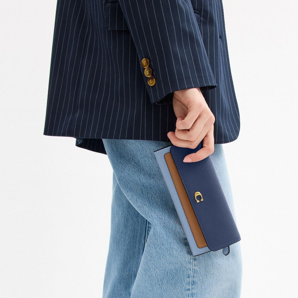 COACH®,ミラ ロング フラップ ウォレット・カラーブロック,長財布,ﾌﾞﾗｽ/ﾌﾞﾙｰﾍﾞﾙ ﾏﾙﾁ