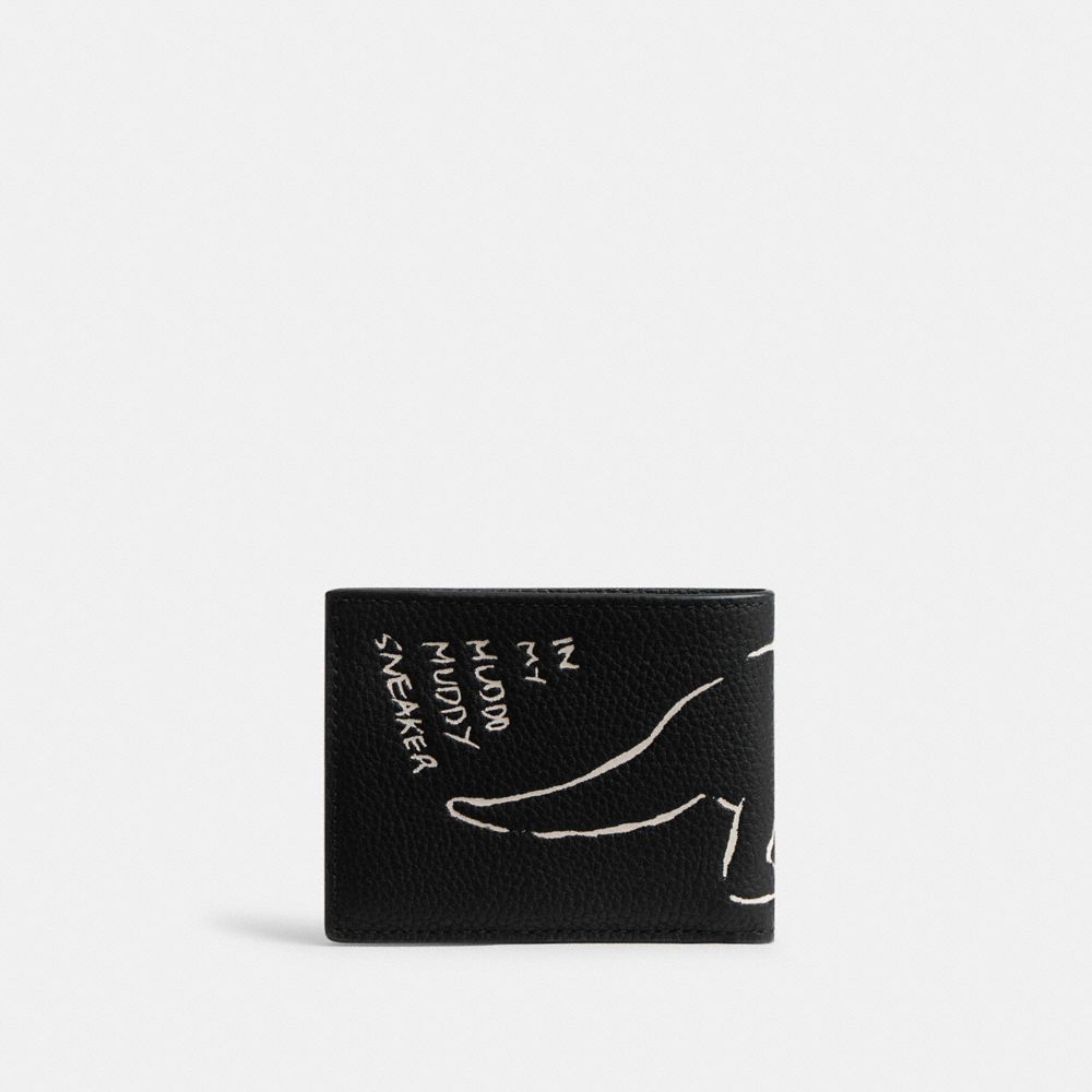 COACH®,Slim Billfold Wallet With Sketch Print,Black,Back View
