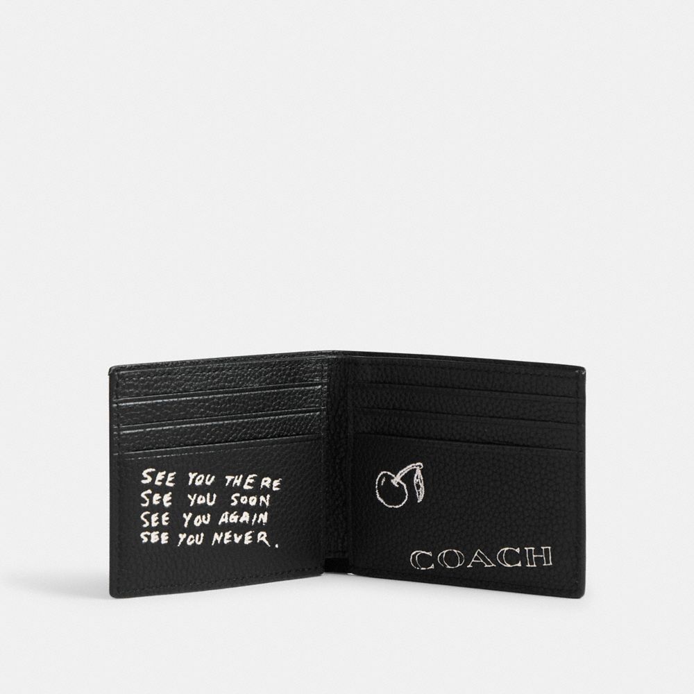 COACH®,Slim Billfold Wallet With Sketch Print,Black,Inside View,Top View
