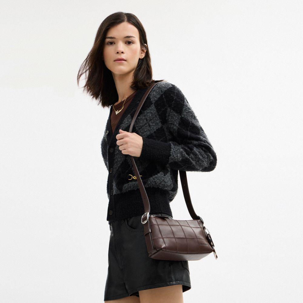 Coach Alter/ego Small Slouchy Shoulder Bag In Checkerboard Upcrafted Leather In Brown