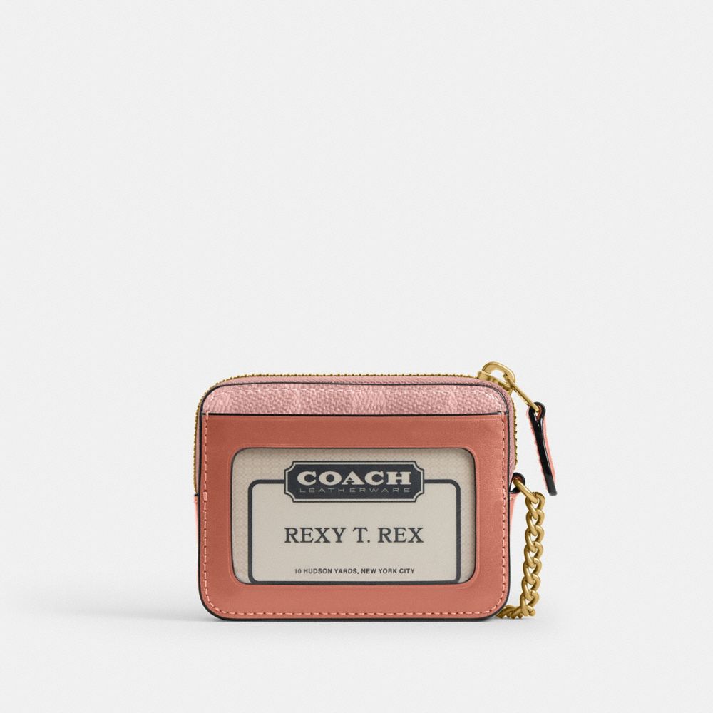 COACH®,Essential Chain Card Case In Signature Canvas,Leather,Canvas,Coin,Card Case,Color Block,Metal,Casual,Blush,Back View