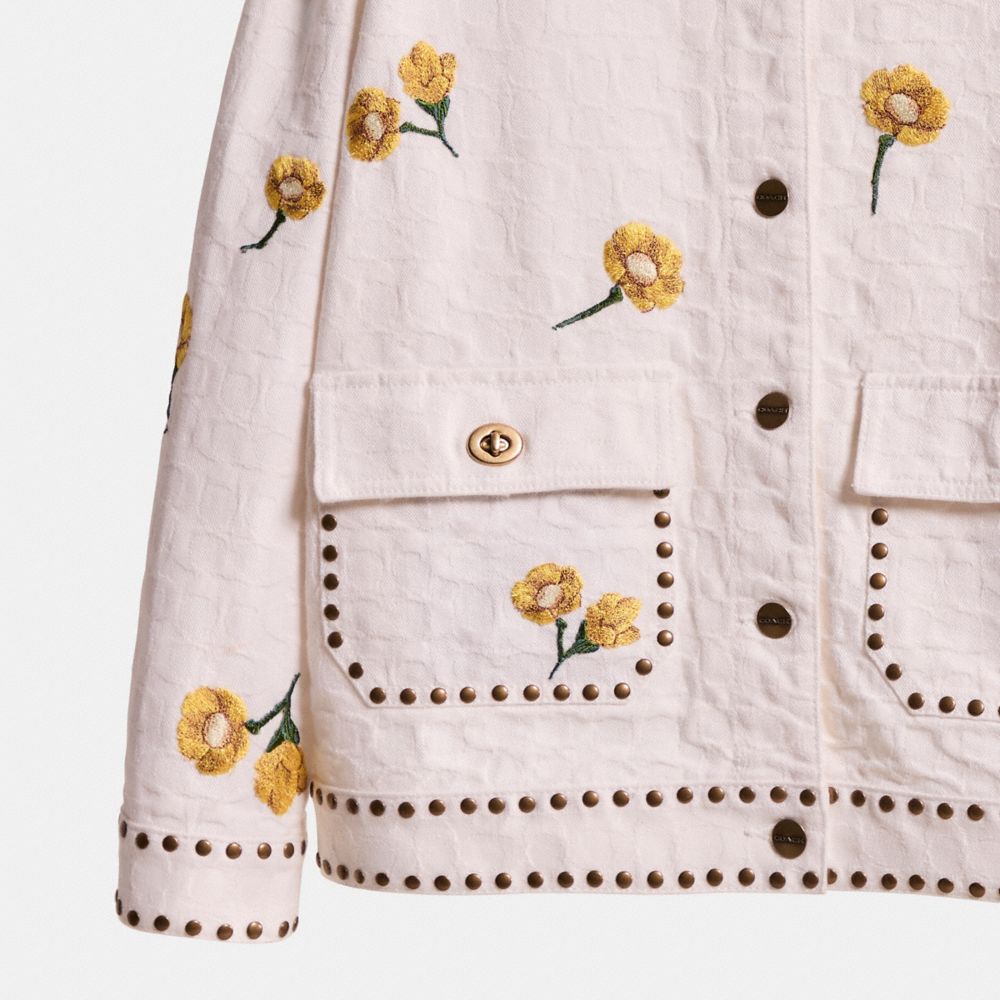 COACH®,Upcrafted Signature Denim Jacket,Cotton,Shirt Jacket,Embellished,Embroidered,Studded,Casual,White,Scale View