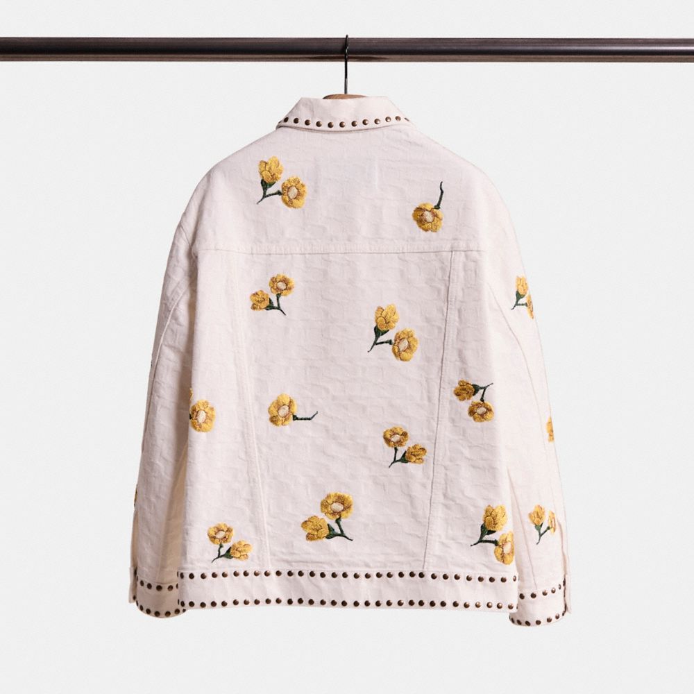 COACH®,Upcrafted Signature Denim Jacket,Cotton,Shirt Jacket,Embellished,Embroidered,Studded,Casual,White,Back View