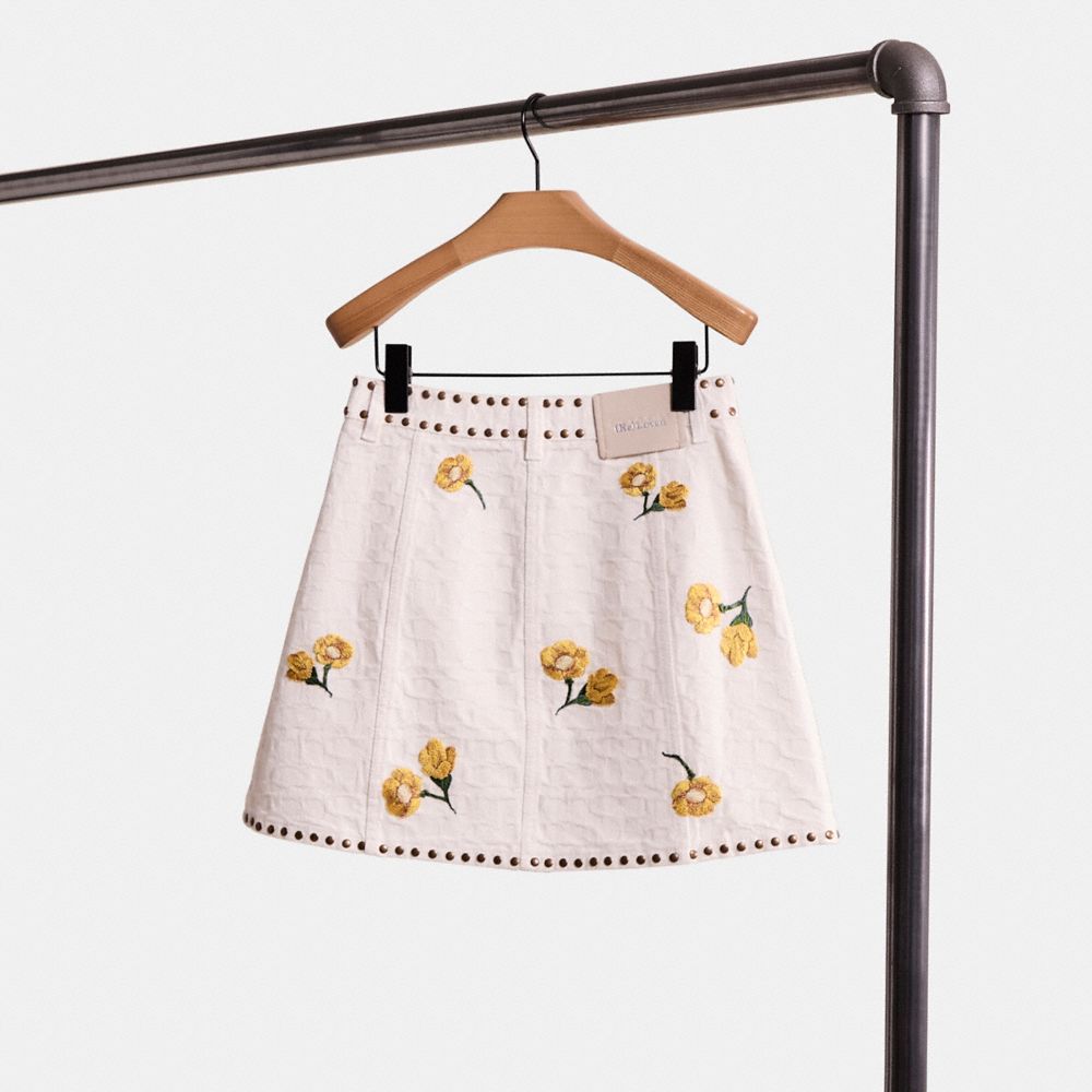 Coach Upcrafted Signature Denim Skirt In Bleach White