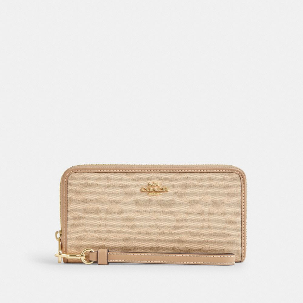 COACH®,Long Zip Around Wallet With Signature Canvas,,Front View