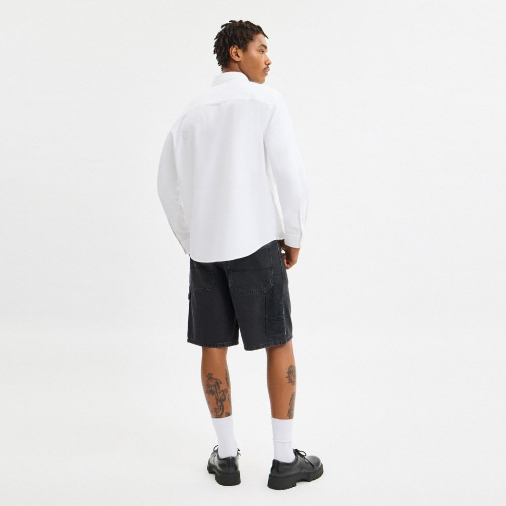 COACH®,Embroidered Button Up Shirt,White,Scale View