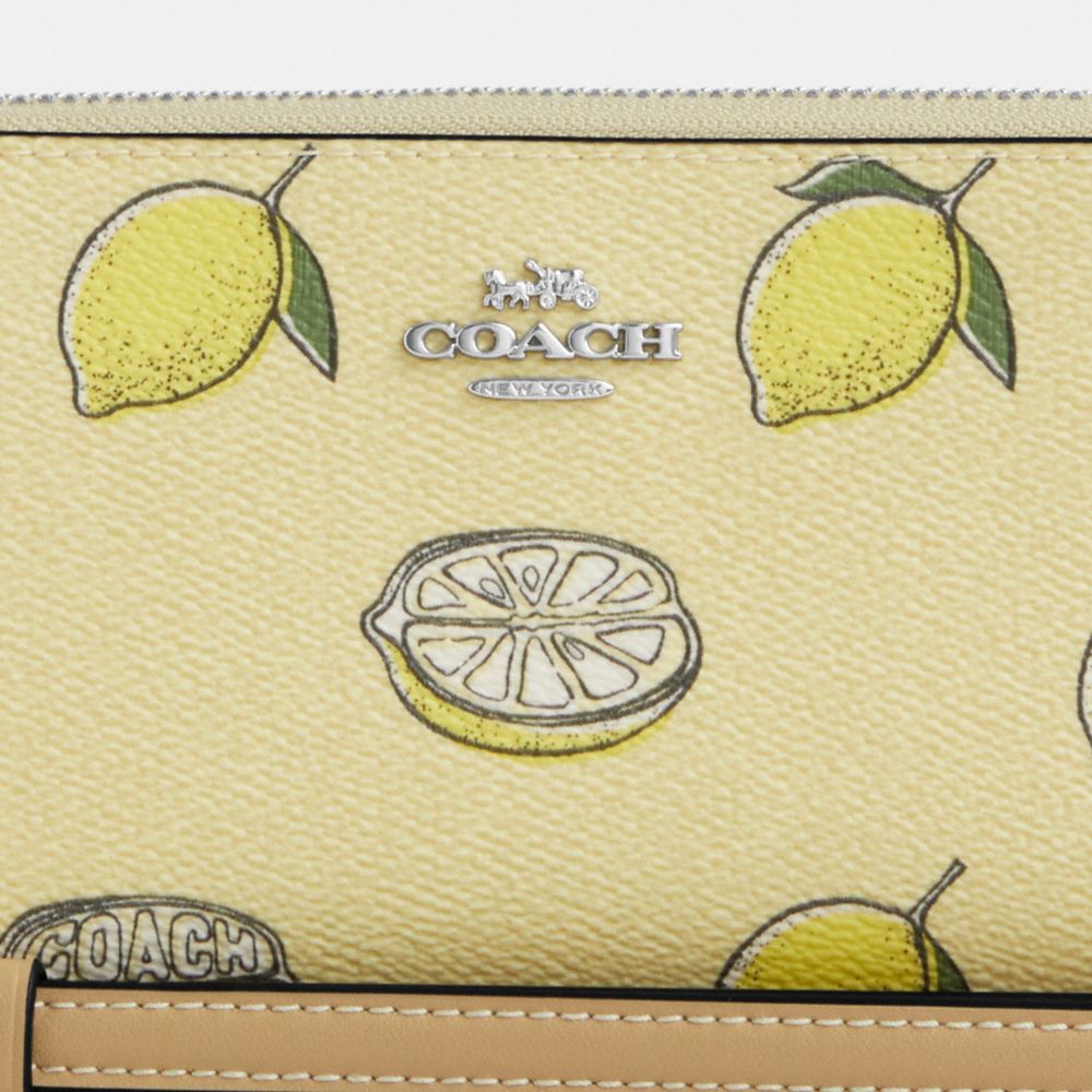 COACH®,Long Zip Around Wallet With Lemon Print,Yellow,Closer View
