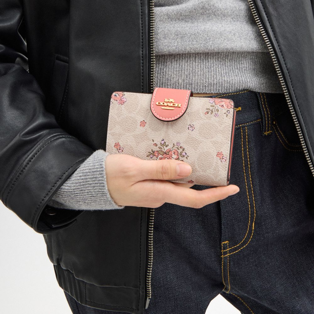 COACH®,ミディアム コーナー ジップ ウォレット・シグネチャー キャンバス・フローラル プリント,ｻﾝﾄﾞ ﾏﾙﾁ