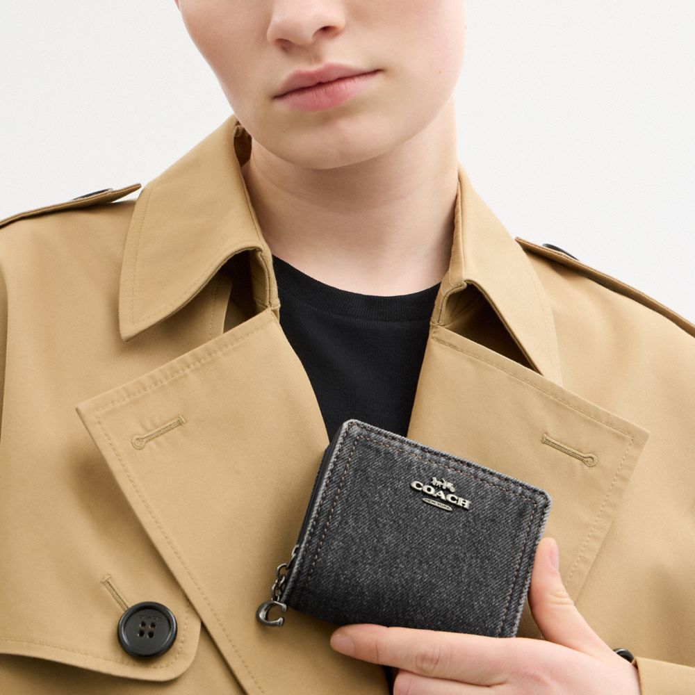 COACH®,Snap Wallet,Denim,Cotton,Bi Fold,Metal,Logo,Sustainable,Travel,,Detail View