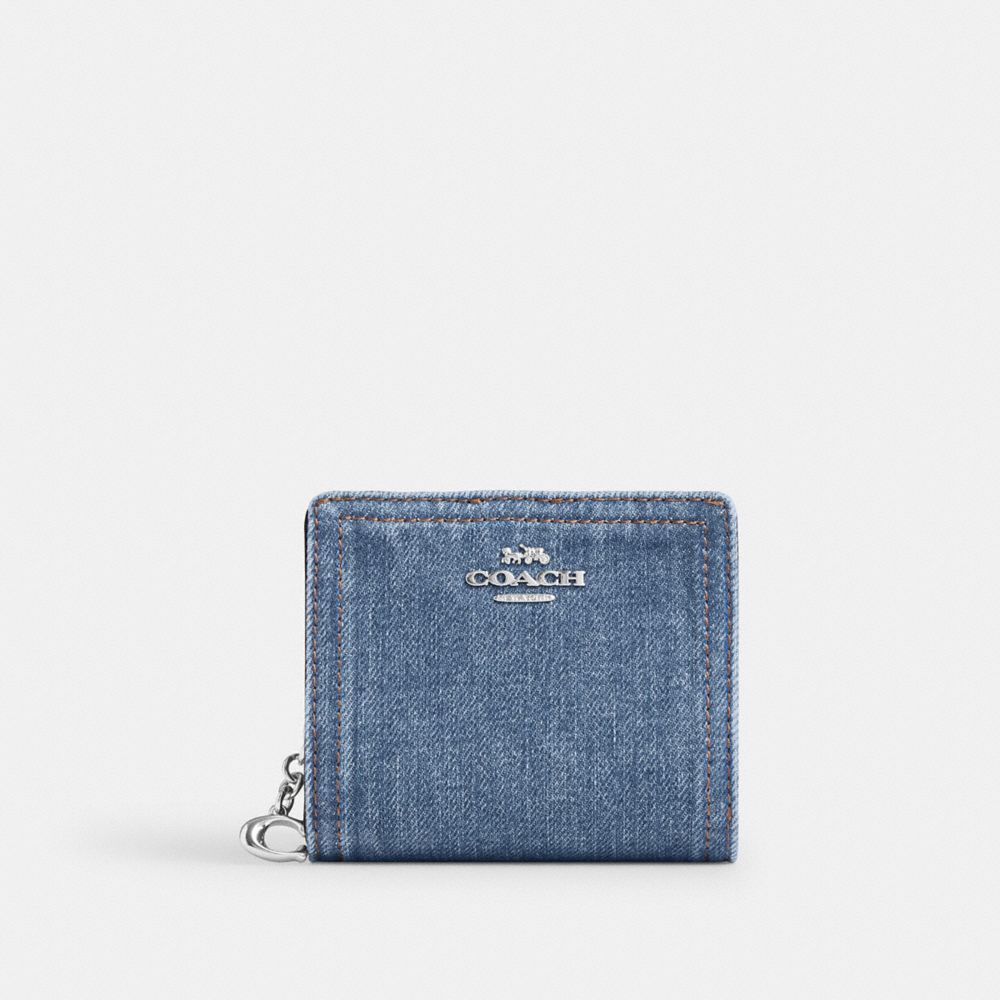 COACH®,SNAP WALLET,Denim,Argent/Indigo,Front View