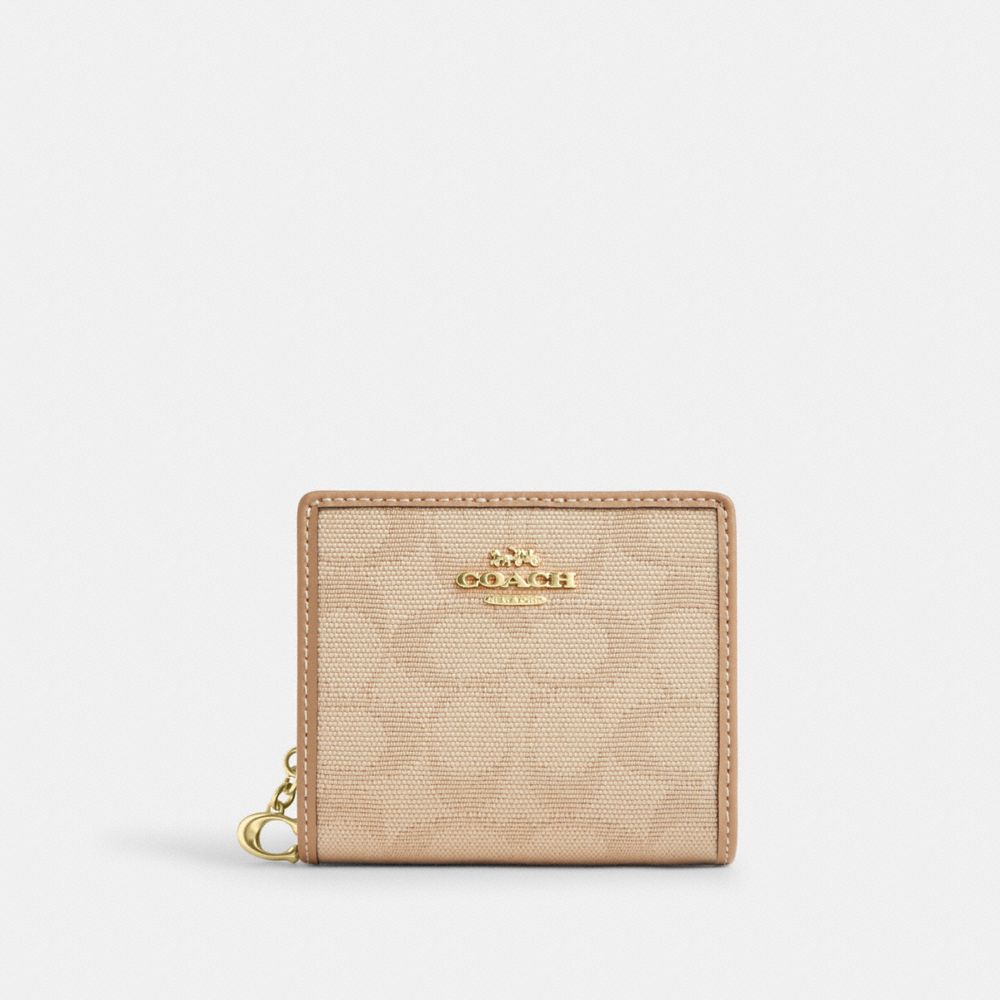 COACH®,Snap Wallet With Signature Canvas,Beige,Front View image number 0