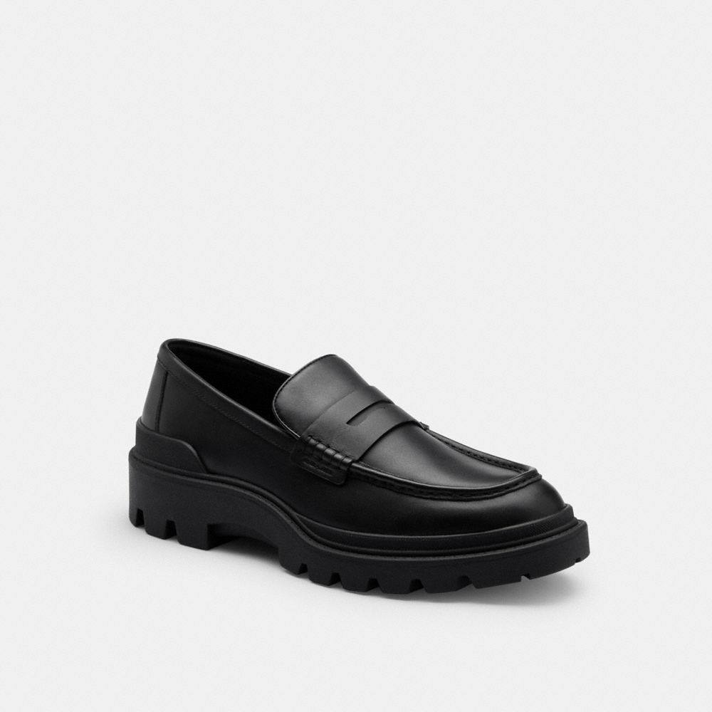 COACH®,Platform Loafer,Leather,Rubber,Loafer,Penny Loafer,Work,Black,Front View image number 0